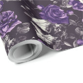 Gothic zwart Paarse schedels Rozen inpakpapier (Rol Hoek)