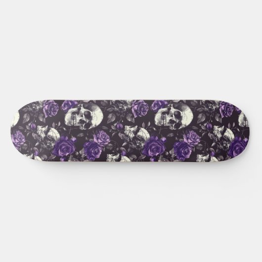 Gothic Zwart Paarse Skulls en Rozen Skateboard (Horizontaal)