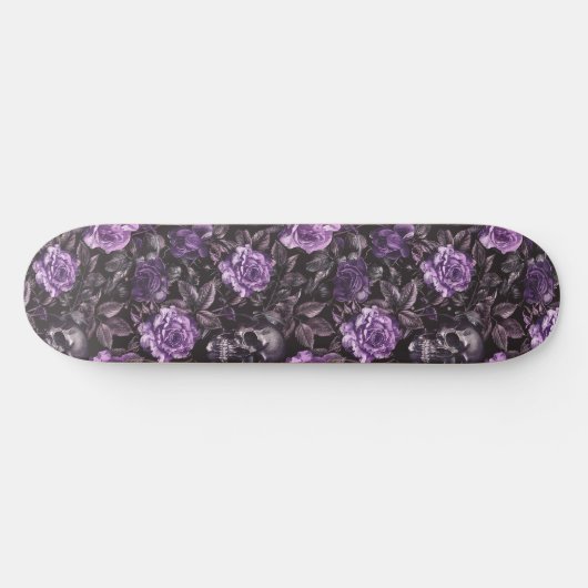 Gothic Zwart Paarse Skulls en Rozen Skateboard (Horizontaal)