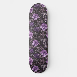 Gothic Zwart Paarse Skulls en Rozen Skateboard