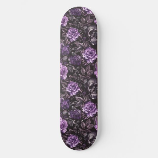 Gothic Zwart Paarse Skulls en Rozen Skateboard (Voorkant)
