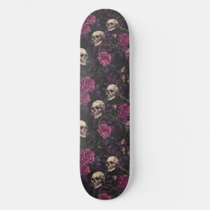 Gothic Zwart Paarse Skulls en Rozen Skateboard