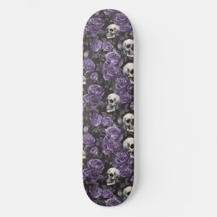 Gothic Zwart Paarse Skulls en Rozen Skateboard