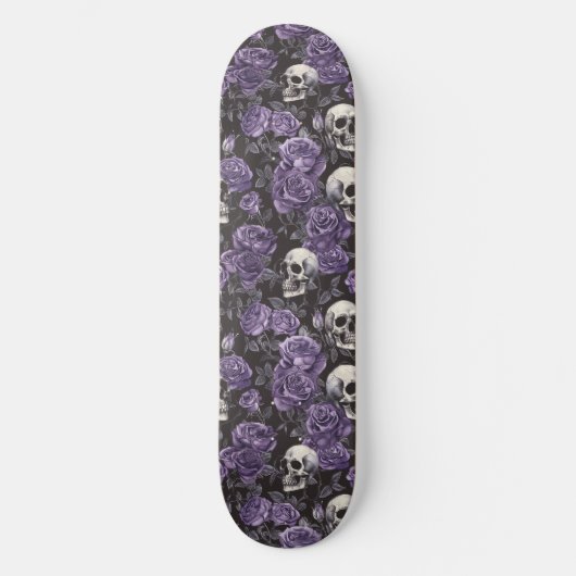Gothic Zwart Paarse Skulls en Rozen Skateboard (Voorkant)