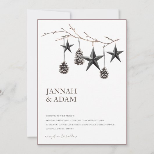 Gothic zwart pinecones sterren kerst bruiloft kaart (Voorkant)