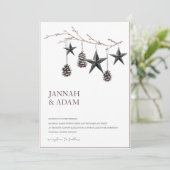 Gothic zwart pinecones sterren kerst bruiloft kaart (Staand voorkant)