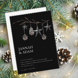 Gothic zwart pinecones sterren kerst bruiloft kaart