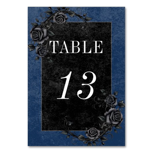 Gothic Zwart Raven & Zwart Rozen Blauw Bruiloft Kaart (Voorkant)