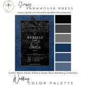 Gothic Zwart Raven & Zwart Rozen Blauw Bruiloft Kaart
