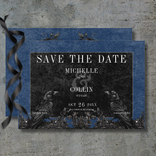 Gothic Zwart Raven & Zwart Rozen Blauw Bruiloft Save The Date