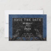 Gothic Zwart Raven & Zwart Rozen Blauw Bruiloft Save The Date (Voorkant)