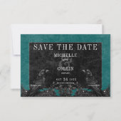 Gothic Zwart Raven & Zwarte Rozen Blauwgroen Bruil Save The Date (Voorkant)