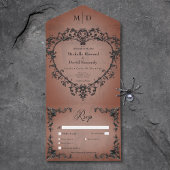 Gothic Zwart & Roest Filigraan Hart Diner All In One Uitnodiging