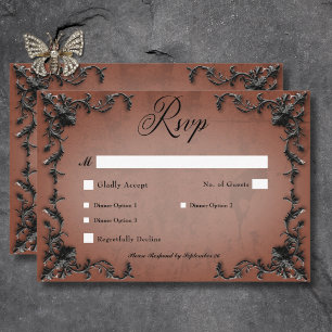 Gothic Zwart & Roest Filigraan Hart Diner RSVP Kaartje