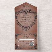 Gothic zwart & roest filigraan hart QR-code All In One Uitnodiging (Binnen)
