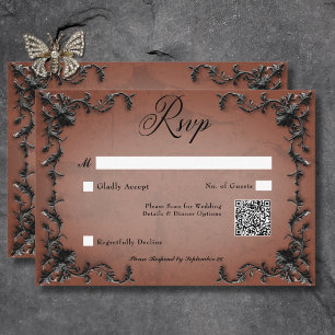 Gothic zwart & roest filigraan hart QR-code RSVP Kaartje