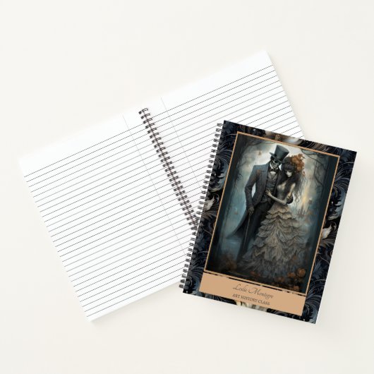 Gothic zwart romantisch skelet bruid bruidegom notitieboek (Binnen)