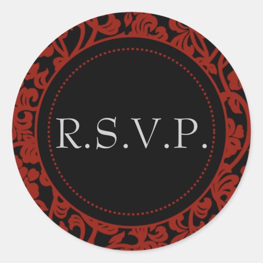Gothic Zwart & Rood Flourish Envelope Seals Ronde Sticker (Voorkant)