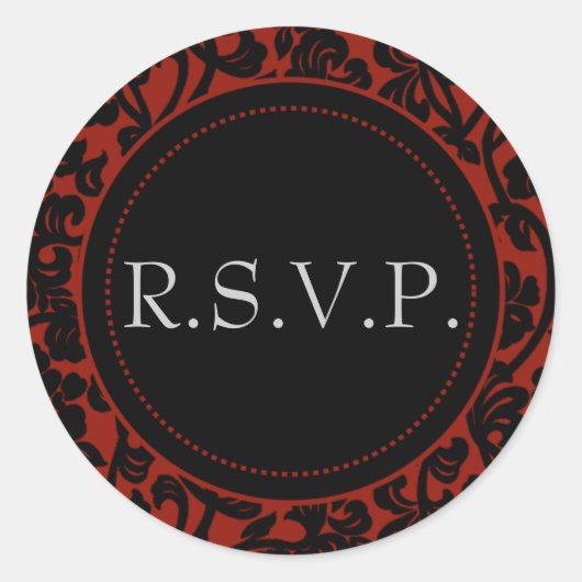 Gothic Zwart & Rood Flourish Envelope Seals Ronde Sticker (Voorkant)