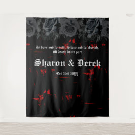 Gothic Zwart Rood Grunge Textuur | Zwarte Rozen Wandkleed