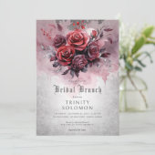 Gothic Zwart & Rood Rose Bloemen Bruidsbrunch Kaart (Staand voorkant)