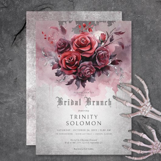 Gothic Zwart & Rood Rose Bloemen Bruidsbrunch Kaart