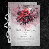 Gothic Zwart & Rood Rose Bloemen Bruidslunch Kaart