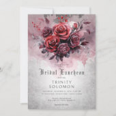 Gothic Zwart & Rood Rose Bloemen Bruidslunch Kaart (Voorkant)