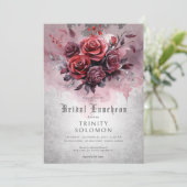 Gothic Zwart & Rood Rose Bloemen Bruidslunch Kaart (Staand voorkant)