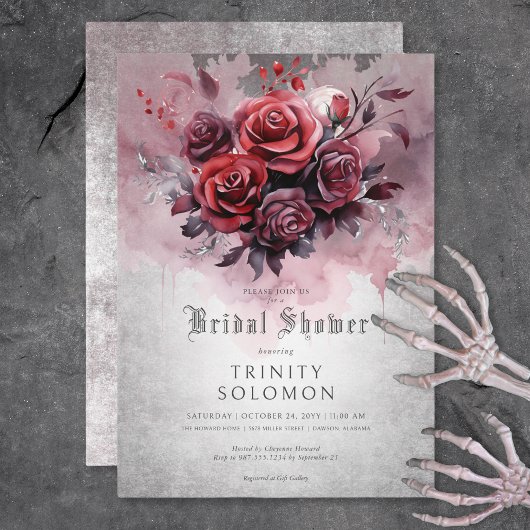 Gothic Zwart & Rood Rose Bloemen Vrijgezellenfeest Kaart