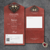 Gothic Zwart & Rood Schedels & Hart Rood QR Code