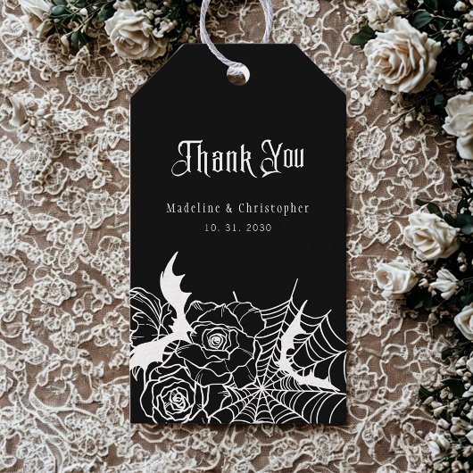 Gothic Zwart Roos Bat Spiderweb Wedding Cadeaulabel