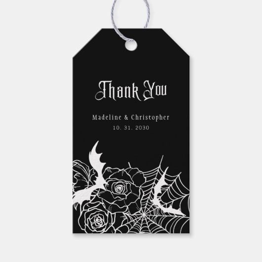 Gothic Zwart Roos Bat Spiderweb Wedding Cadeaulabel (Voorkant)