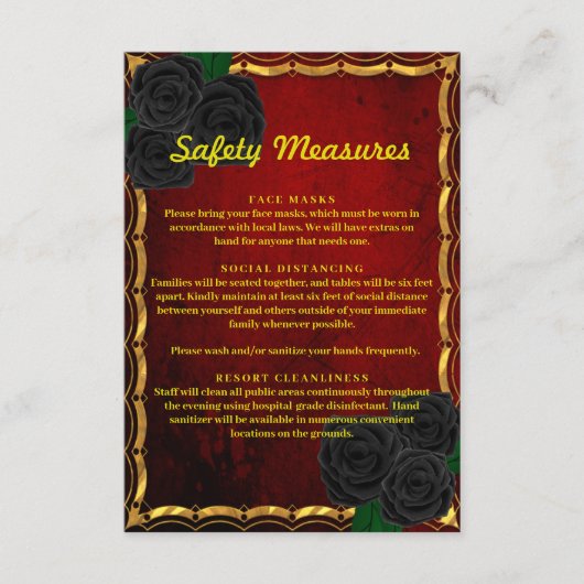 Gothic zwart Roos bloedrood bruiloft veiligheidsma Informatiekaartje (Voorkant)