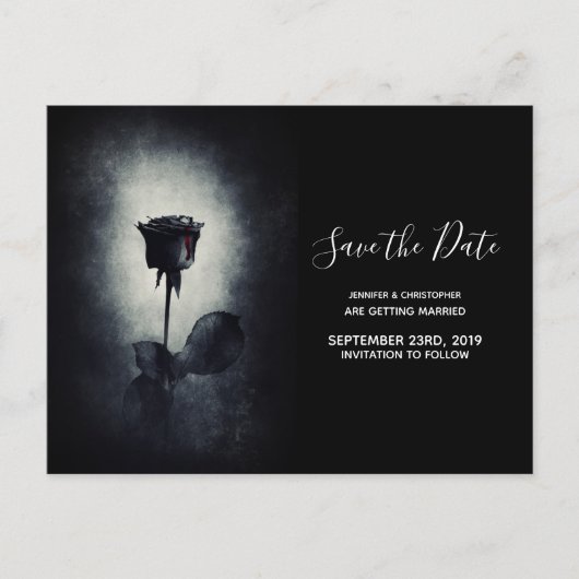 Gothic Zwart Roos Bloody Petal Bruiloft Save the D Briefkaart (Voorkant)