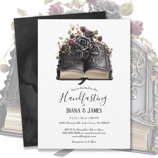 Gothic Zwart Roos & Boek Fantasy Handfasting Kaart