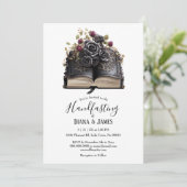 Gothic Zwart Roos & Boek Fantasy Handfasting Kaart (Staand voorkant)