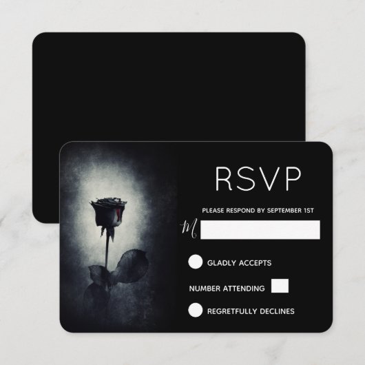 Gothic Zwart Roos Dripping Bloed Macabre RSVP (Voorkant / Achterkant)