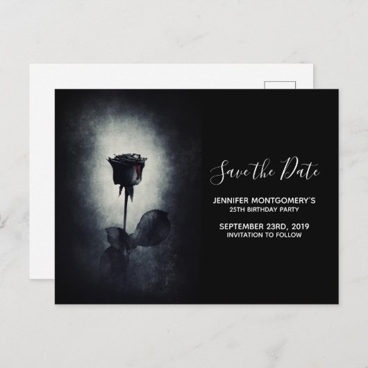 Gothic Zwart Roos Dripping Blood Save the Date Briefkaart (Voorkant / Achterkant)