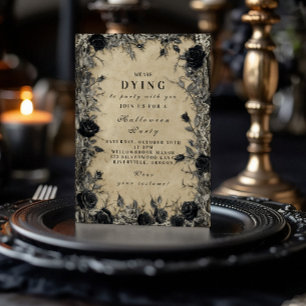 Gothic Zwart Roos Halloween Soirée Kaart