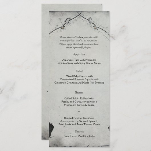 Gothic Zwart Roos Trellis Bruiloft Menu (Voorkant / Achterkant)