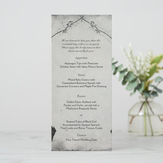 Gothic Zwart Roos Trellis Bruiloft Menu (Staand voorkant)