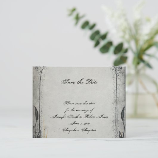 Gothic Zwart Roos Trellis Bruiloft Save the Date (Staand voorkant)