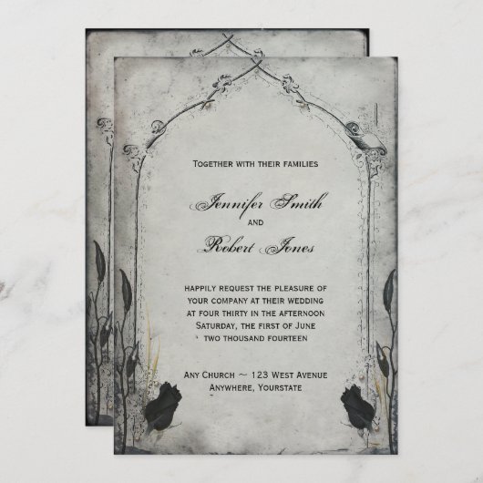 Gothic zwart Roos Trellis bruiloft uitnodiging (Voorkant / Achterkant)