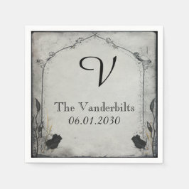 Gothic Zwart Roos Trellis Monogram Bruiloft Servet