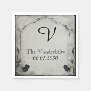 Gothic Zwart Roos Trellis Monogram Bruiloft Servet