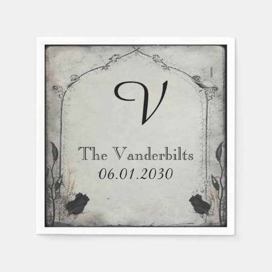 Gothic Zwart Roos Trellis Monogram Bruiloft Servet (Voorkant)