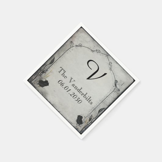 Gothic Zwart Roos Trellis Monogram Bruiloft Servet (Hoek)