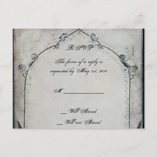 Gothic Zwart Roos Trellis Wedding RSVP Uitnodiging Briefkaart (Voorkant)