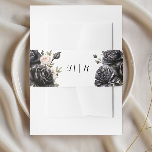 Gothic  Zwart Rozen Invitation Belly Band Uitnodigingen Wikkel